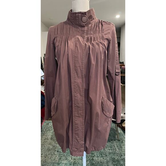 Peppe Peluso 100% Cotton Mauve Pleated Zip Light Trench Jacket Y2K 2000s M - Picture 1 of 16